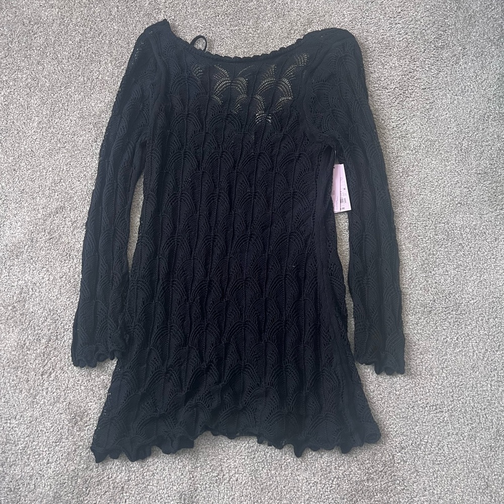 Black Knit Long Sleeve Cover Up